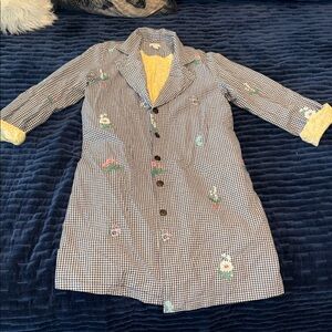 Sundance Boutique Checkered Trench Coat with Floral Accents